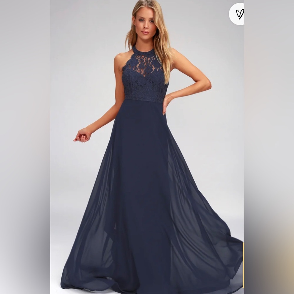 Lulus Dance All Evening Navy Blue Lace Maxi Dress Size XS - Picture 1 of 7
